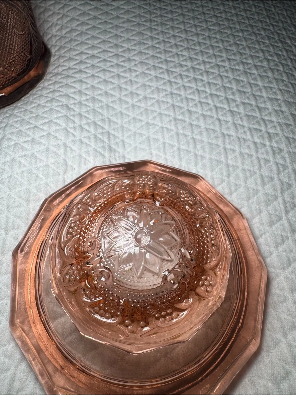 Vintage Tiara Indiana Glass Sandwich Pink LARGE Canister Jar w/ Lid Floral
